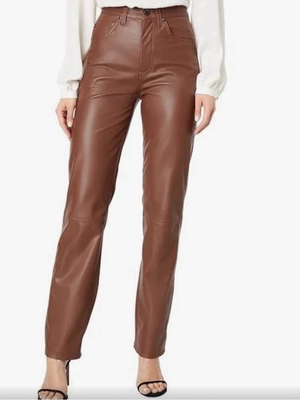 AG Adriano Goldschmied Women’s Faux Leather Pants Brown Cognac Straight Leg 27